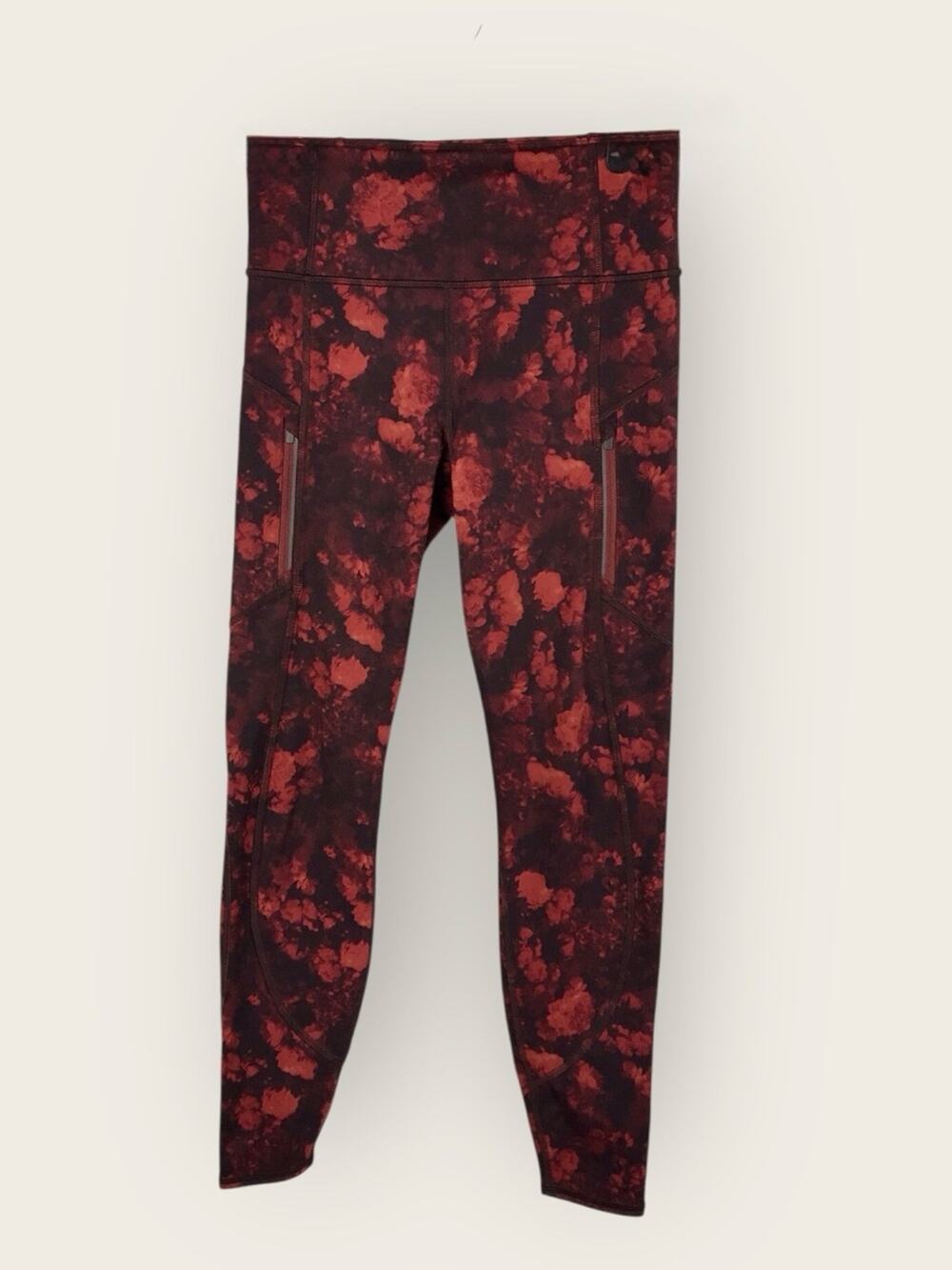 Athleta Floral Printed Leggings Red Rose & Black Performance Tights